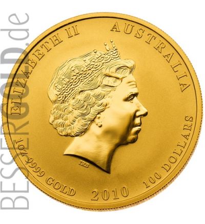 Zlatá mince 1 oz (trojská unce) ROK TYGRA Austrálie 2010