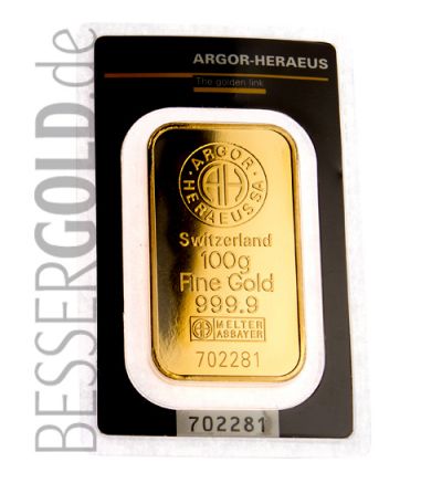 Zlatý slitek 100g ARGOR-HERAEUS (Švýcarsko)