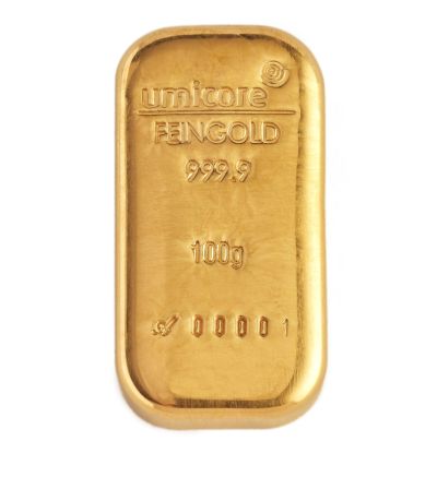 Zlatý slitek 100g VALCAMBI/UMICORE (Švýcarsko/Belgie)
