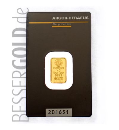 Zlatý slitek 2g ARGOR-HERAEUS (Švýcarsko)