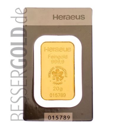 Gold bar Heraeus 20 g