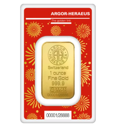 Zlatý slitek 1 oz (trojská unce) ARGOR-HERAEUS Rok draka 2024 (Švýcarsko)