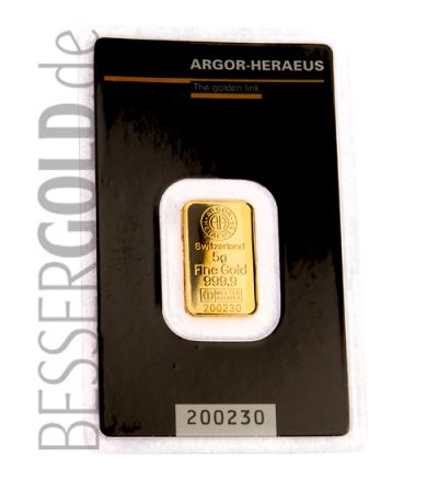 Zlatý slitek 5g ARGOR-HERAEUS (Švýcarsko)