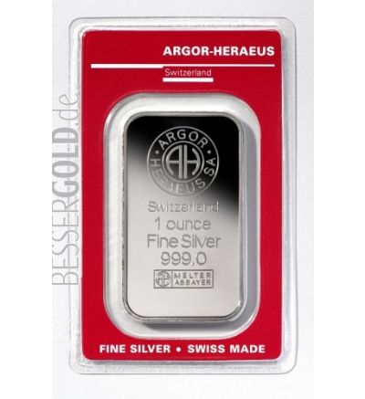 Stříbrný slitek 1 oz (trojská unce) ARGOR HERAEUS Švýcarsko