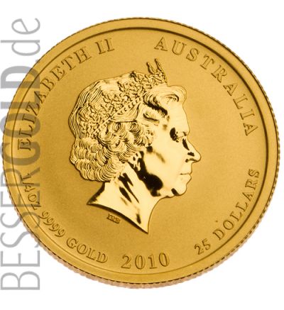 Zlatá mince 1/4 oz (trojské unce) ROK TYGRA Austrálie 2010