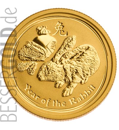 Zlatá mince 1/4 oz (trojské unce) ROK ZAJÍCE Austrálie 2011