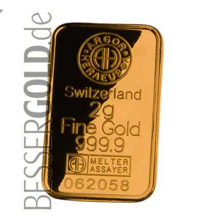 Zlatý slitek 2g ARGOR-HERAEUS (Švýcarsko)