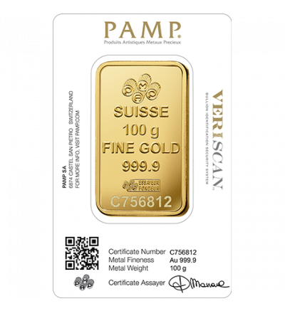Zlatý slitek 100g PAMP Fortuna (Švýcarsko)