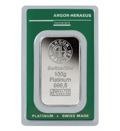 Platinový slitek 100g ARGOR-HERAEUS / HERAEUS /VALCAMBI (Švýcarsko/Německo)