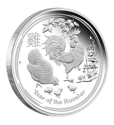 Stříbrná mince 2 oz (trojské unce) ROK KOHOUTA Austrálie 2017