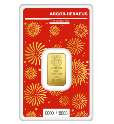 Zlatý slitek 5g ARGOR-HERAEUS Rok draka 2024 (Švýcarsko)