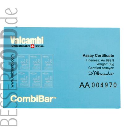 Gold bar 50 x 1g CombiBar VALCAMBI