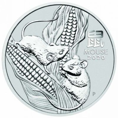 Stříbrná mince 2 oz (trojské unce) ROK MYŠI Austrálie 2020