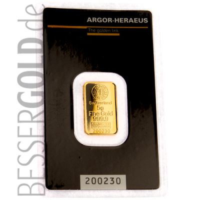 Zlatý slitek 5g ARGOR-HERAEUS (Švýcarsko)