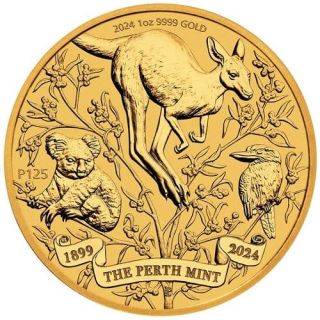 Zlatá mince 1 oz (trojská unce) 125 let Perth Mint Austrálie
