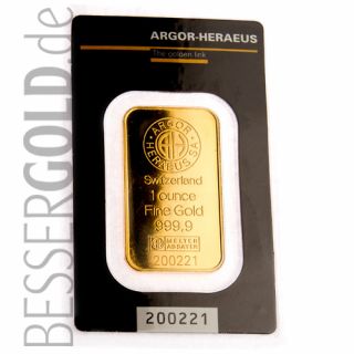Gold bar 1 ounce ARGOR-HERAEUS