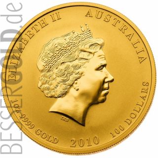 Zlatá mince 1 oz (trojská unce) ROK TYGRA Austrálie 2010