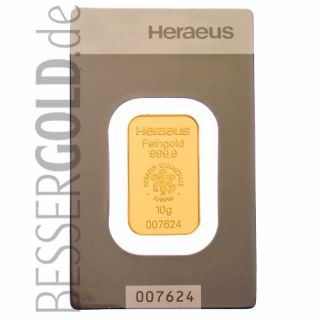 Zlatý slitek 10g HERAEUS (Německo)