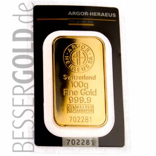 Zlatý slitek 100g ARGOR-HERAEUS (Švýcarsko)
