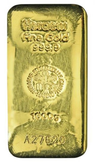 Zlatý slitek 1000g HERAEUS (Německo)