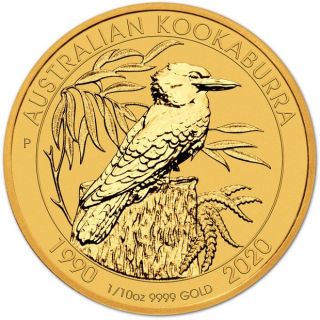 Zlatá mince 1/10 oz (trojské unce) Kookaburra Austrálie 2020