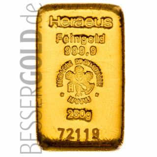 Zlatý slitek 250g HERAEUS / UMICORE (Německo)