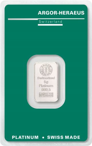 Platinový slitek 5 g ARGOR-HERAEUS/VALCAMBI/HERAEUS/UMICORE (Švýcarsko/Německo/Belgie) 