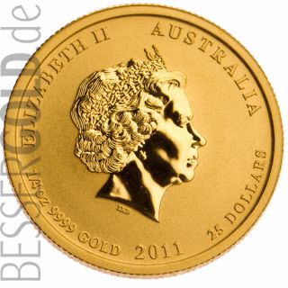 Zlatá mince 1/4 oz (trojské unce) ROK ZAJÍCE Austrálie 2011