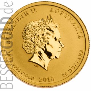 Zlatá mince 1/4 oz (trojské unce) ROK TYGRA Austrálie 2010