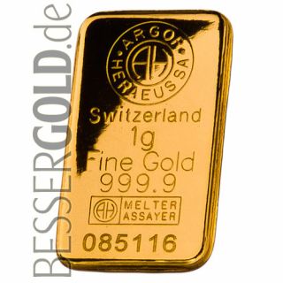 Zlatý slitek 1g ARGOR-HERAEUS (Švýcarsko)