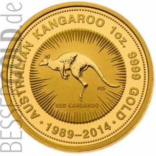 Zlatá mince 1 oz (trojská unce) KANGAROO 25 let Jubileum Austrálie 2014