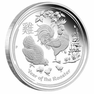Stříbrná mince 5 oz (trojských uncí) ROK KOHOUTA Austrálie 2017