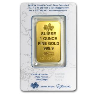 Zlatý slitek 1 oz (trojská unce) PAMP Suisse (Švýcarsko)